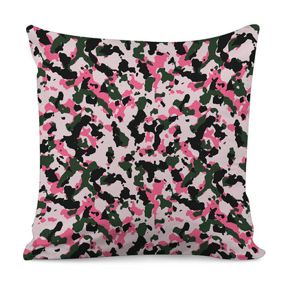 Pink Green And Black Camouflage Print Pillow Cover