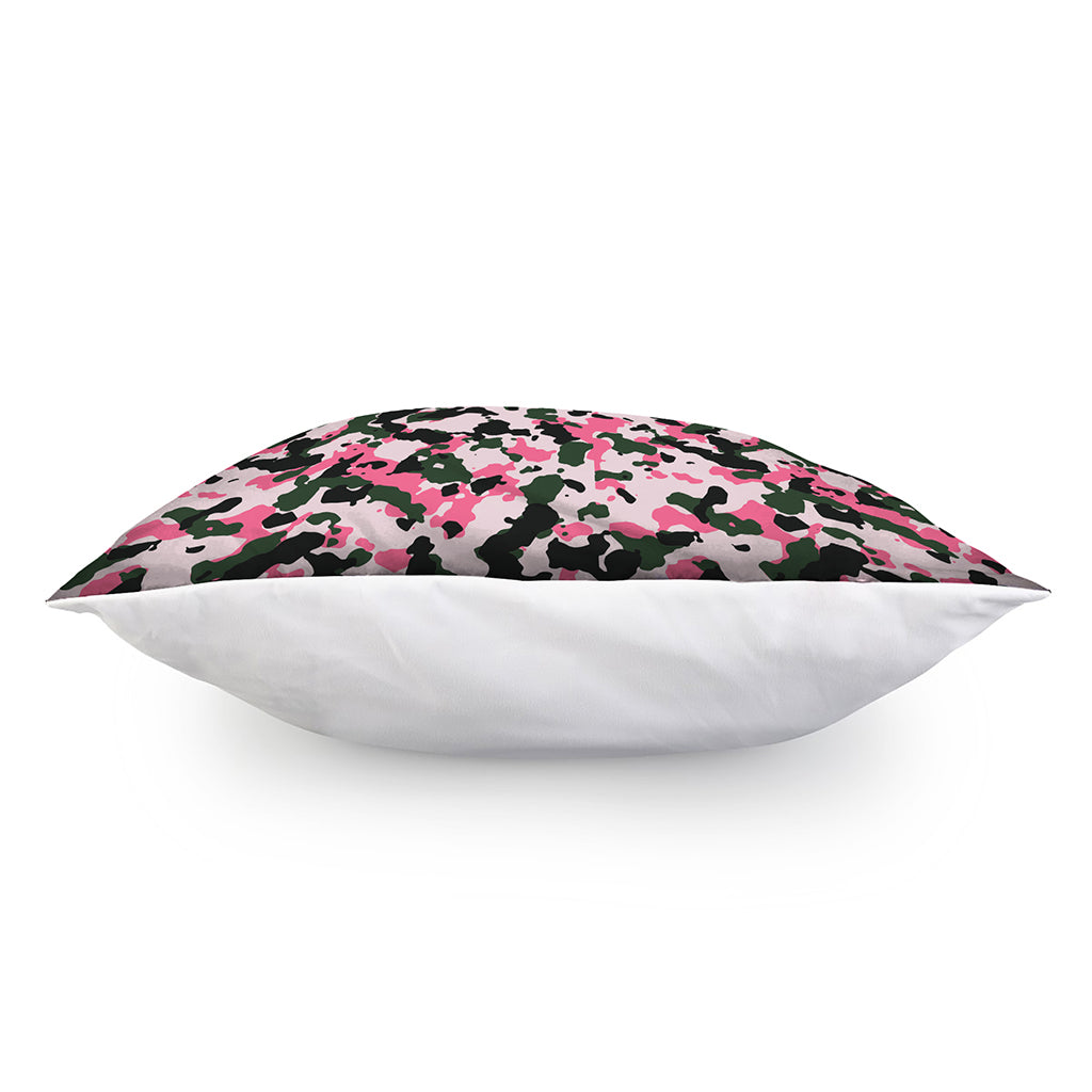 Pink Green And Black Camouflage Print Pillow Cover
