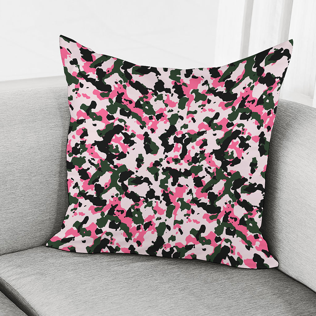 Pink Green And Black Camouflage Print Pillow Cover