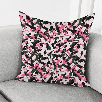 Pink Green And Black Camouflage Print Pillow Cover