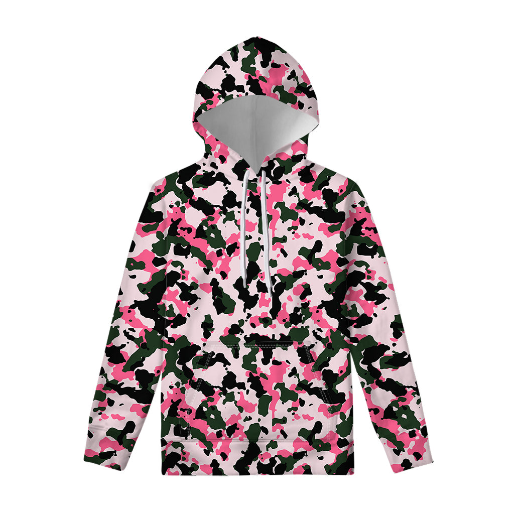 Pink Green And Black Camouflage Print Pullover Hoodie