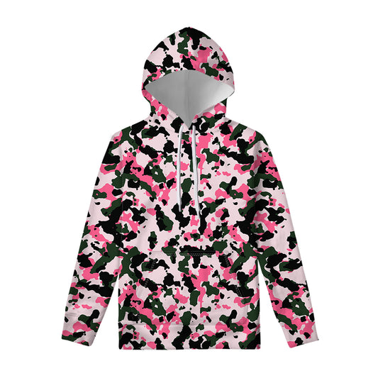 Pink Green And Black Camouflage Print Pullover Hoodie