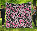 Pink Green And Black Camouflage Print Quilt