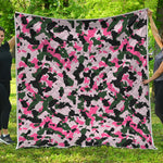 Pink Green And Black Camouflage Print Quilt