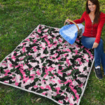 Pink Green And Black Camouflage Print Quilt