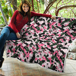Pink Green And Black Camouflage Print Quilt