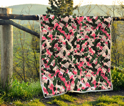 Pink Green And Black Camouflage Print Quilt