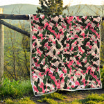 Pink Green And Black Camouflage Print Quilt