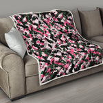 Pink Green And Black Camouflage Print Quilt