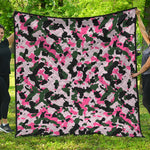 Pink Green And Black Camouflage Print Quilt