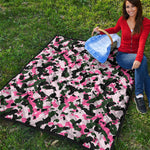 Pink Green And Black Camouflage Print Quilt