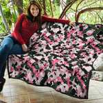 Pink Green And Black Camouflage Print Quilt