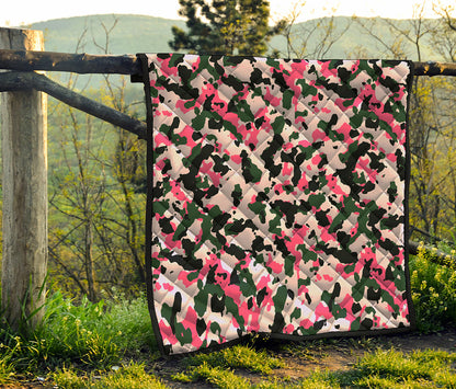 Pink Green And Black Camouflage Print Quilt