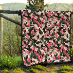 Pink Green And Black Camouflage Print Quilt