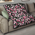 Pink Green And Black Camouflage Print Quilt