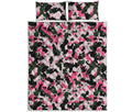 Pink Green And Black Camouflage Print Quilt Bed Set