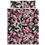 Pink Green And Black Camouflage Print Quilt Bed Set