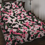 Pink Green And Black Camouflage Print Quilt Bed Set