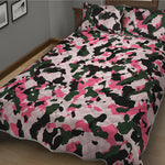 Pink Green And Black Camouflage Print Quilt Bed Set