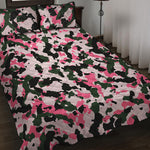 Pink Green And Black Camouflage Print Quilt Bed Set