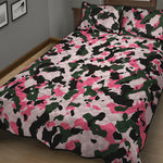 Pink Green And Black Camouflage Print Quilt Bed Set
