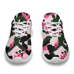 Pink Green And Black Camouflage Print Sport Shoes GearFrost