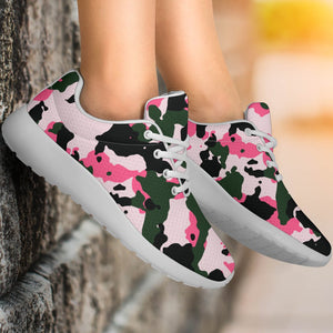 Pink Green And Black Camouflage Print Sport Shoes GearFrost