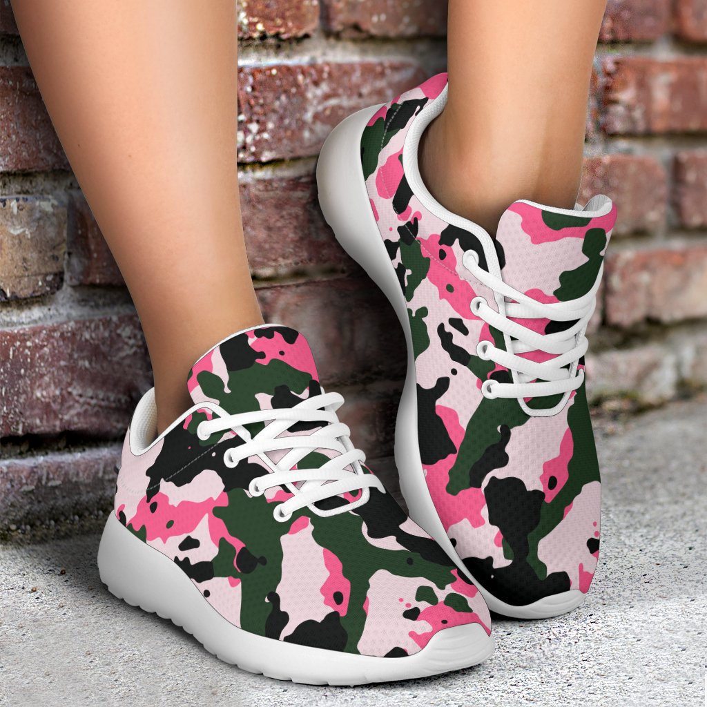 Pink Green And Black Camouflage Print Sport Shoes GearFrost