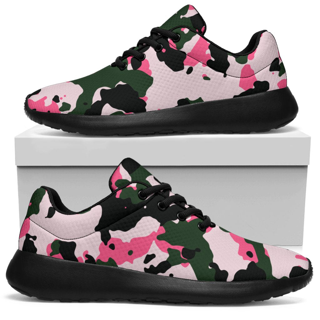 Pink Green And Black Camouflage Print Sport Shoes GearFrost