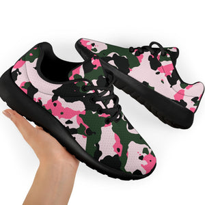 Pink Green And Black Camouflage Print Sport Shoes GearFrost