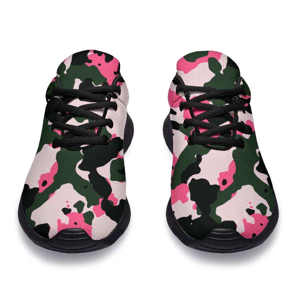 Pink Green And Black Camouflage Print Sport Shoes GearFrost