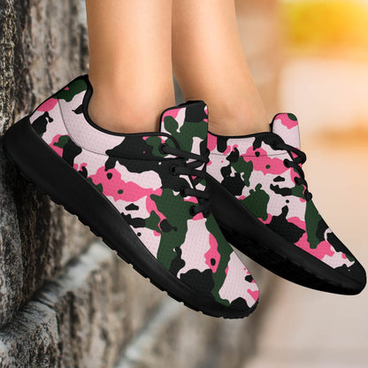 Pink Green And Black Camouflage Print Sport Shoes GearFrost