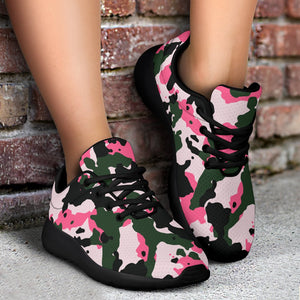 Pink Green And Black Camouflage Print Sport Shoes GearFrost