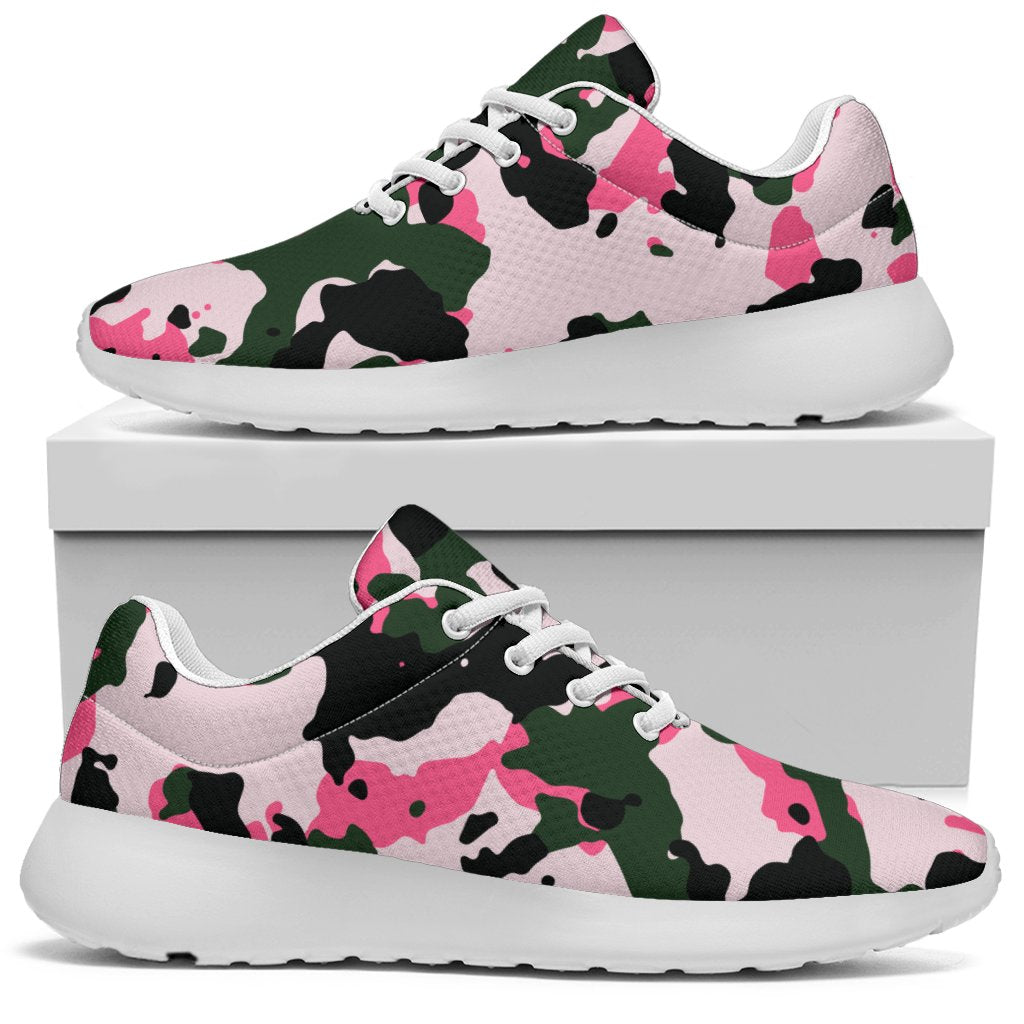 Pink Green And Black Camouflage Print Sport Shoes GearFrost