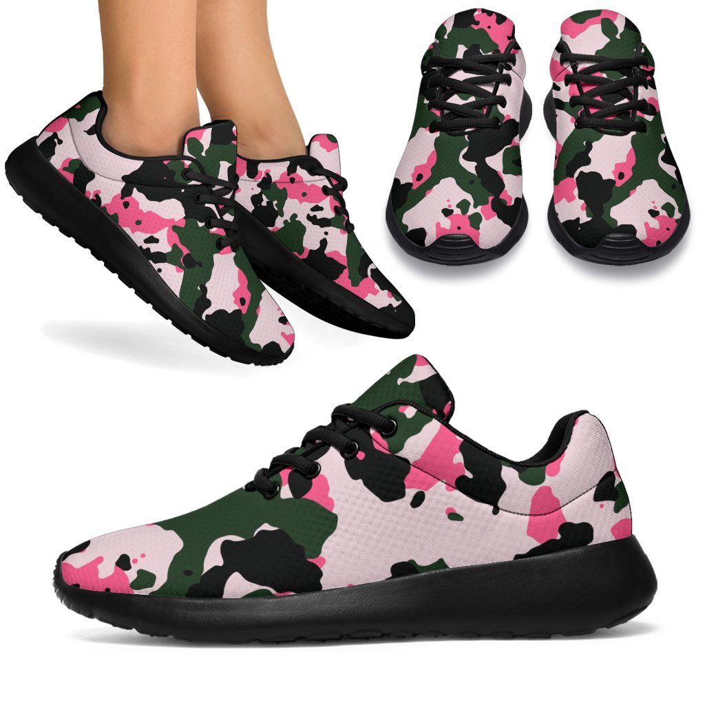 Pink Green And Black Camouflage Print Sport Shoes GearFrost