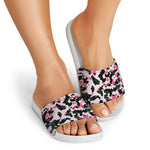 Pink Green And Black Camouflage Print White Slide Sandals