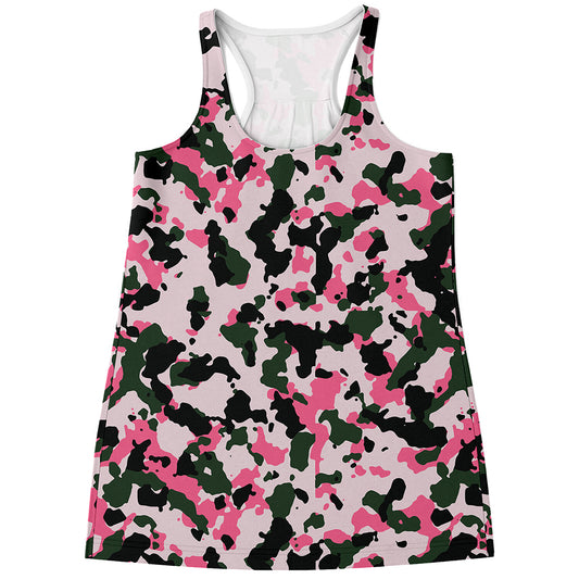 Pink Green And Black Camouflage Print Women's Racerback Tank Top