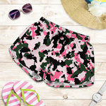 Pink Green And Black Camouflage Print Women's Shorts