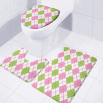 Pink Green And White Argyle Print 3 Piece Bath Mat Set