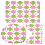 Pink Green And White Argyle Print 3 Piece Bath Mat Set