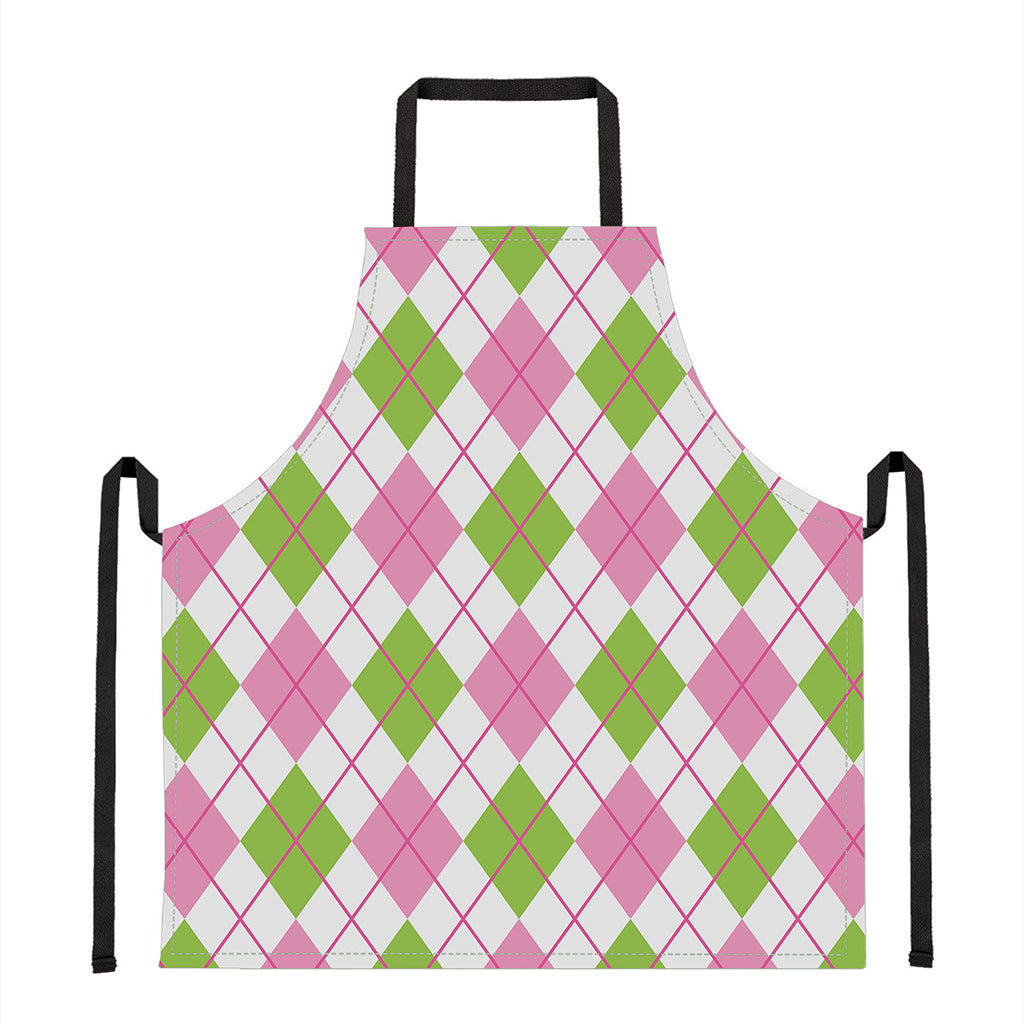 Pink Green And White Argyle Print Apron