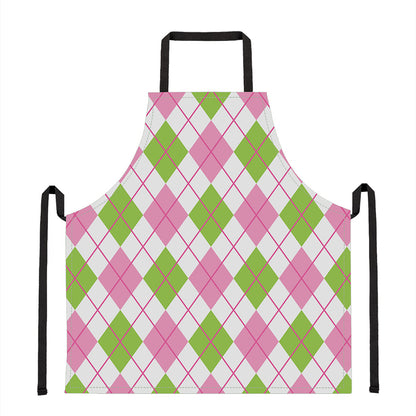 Pink Green And White Argyle Print Apron