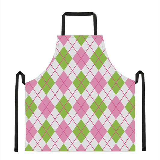 Pink Green And White Argyle Print Apron