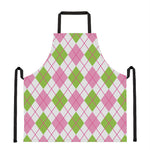 Pink Green And White Argyle Print Apron