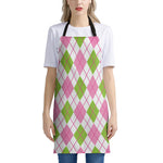 Pink Green And White Argyle Print Apron