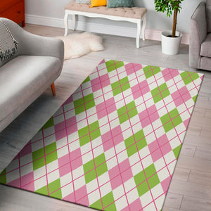 Pink Green And White Argyle Print Area Rug