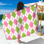 Pink Green And White Argyle Print Beach Sarong Wrap