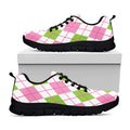Pink Green And White Argyle Print Black Running Shoes