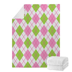 Pink Green And White Argyle Print Blanket