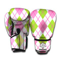 Pink Green And White Argyle Print Boxing Gloves